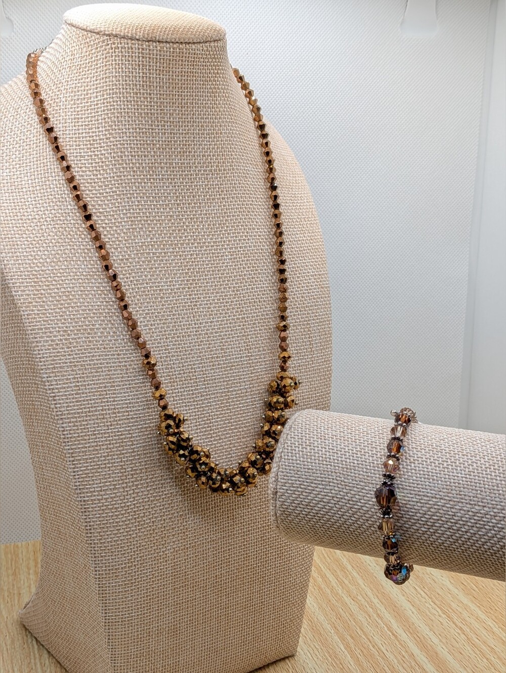 Brown Beaded Necklace And Bracelet Set